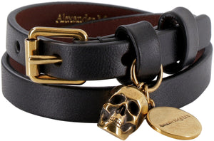 Leather double-wrap bracelet with Skull charm-1